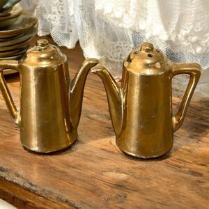 Vintage Gold Painted Coffee Pot Salt and Pepper Shakers